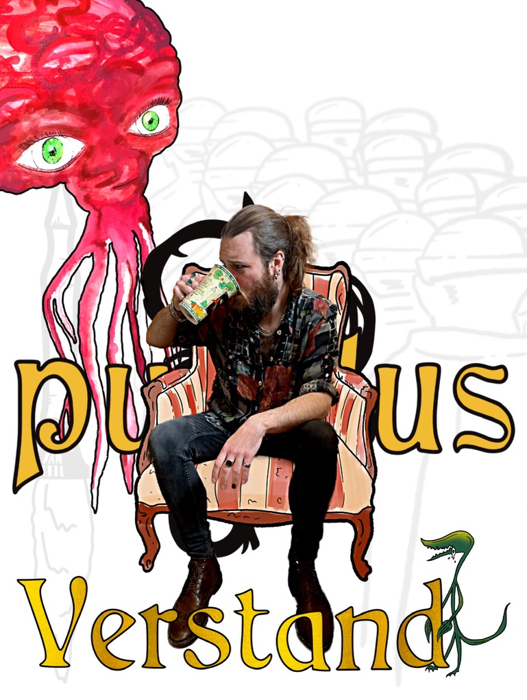 pusclus_sitzt_auf_rosa_sessel_Verstand_gehirntopus_mit_hintergrund